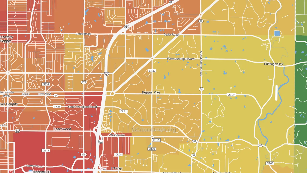 Pepper Pike, OH Map of Vehicle Theft Rates