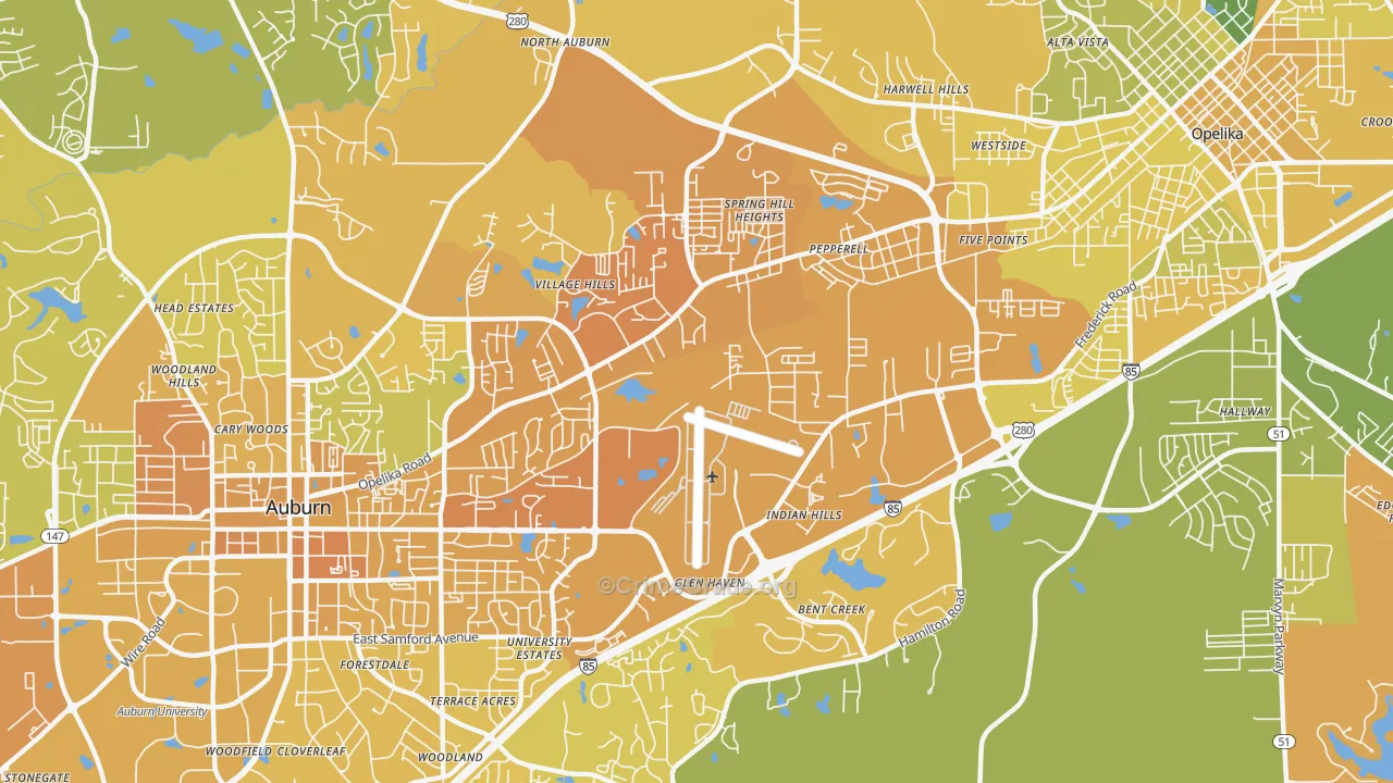 Pepperell, AL Map of Vehicle Theft Rates