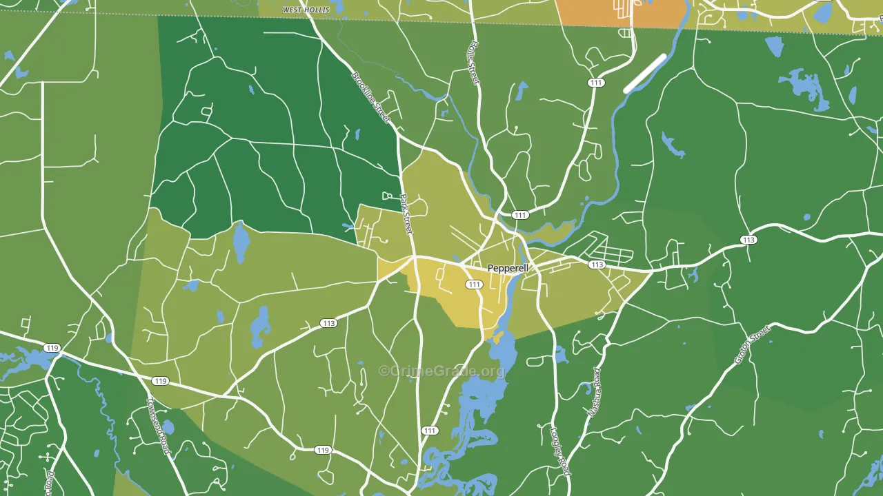 Pepperell, MA Map of Vehicle Theft Rates