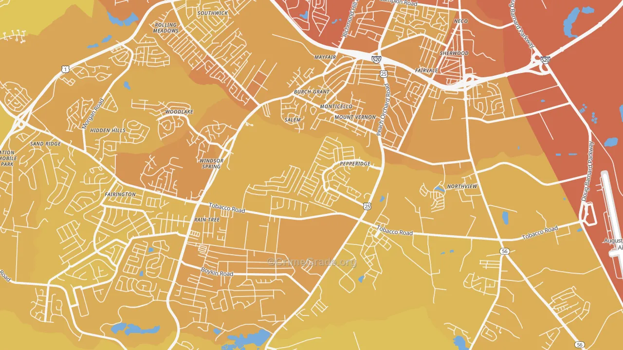 Pepperidge, Augusta, GA Map of Vehicle Theft Rates