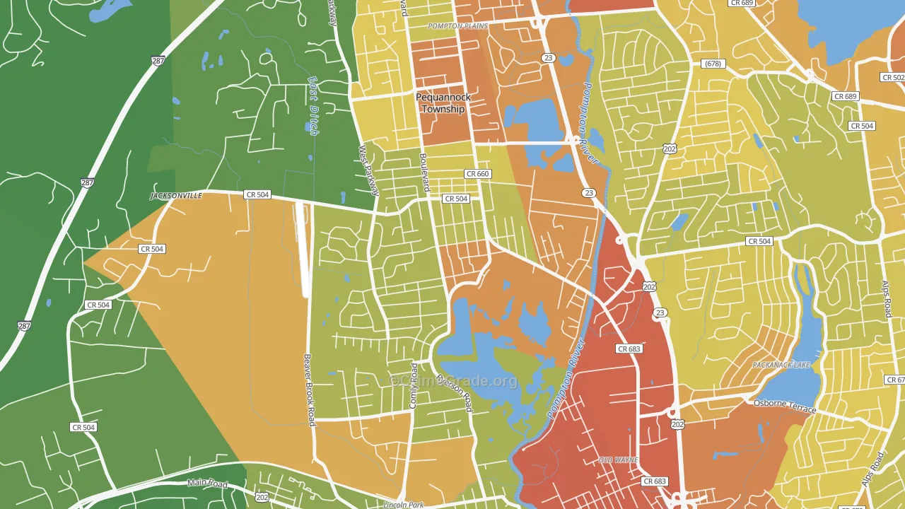 Pequannock, NJ Map of Vehicle Theft Rates