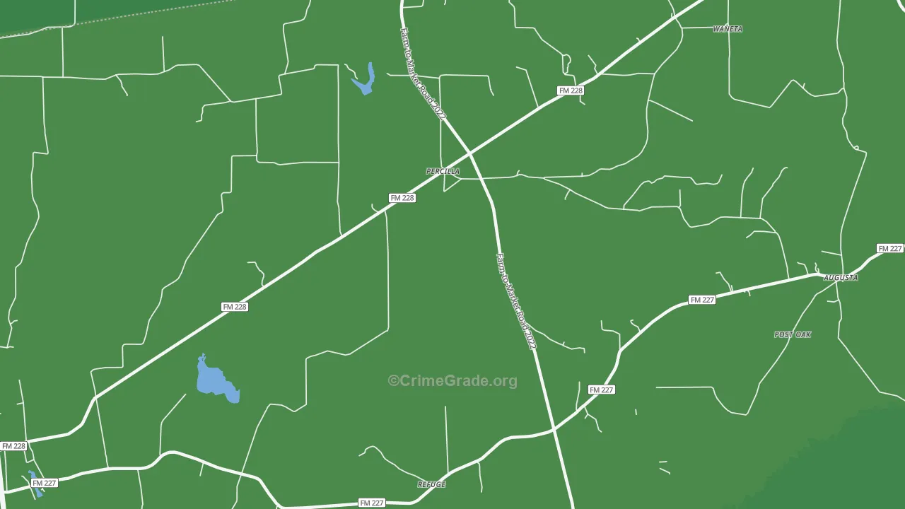 Percilla, TX Map of Vehicle Theft Rates