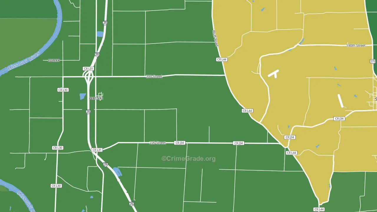 Percival, IA Map of Vehicle Theft Rates
