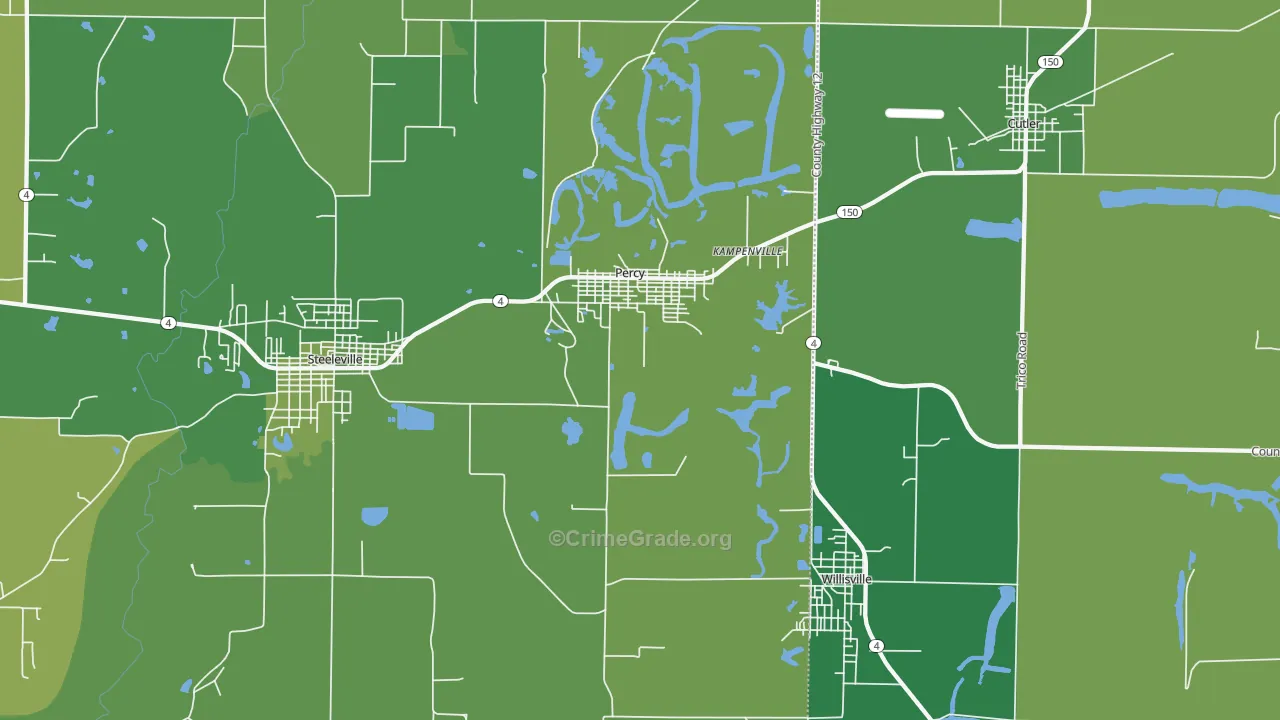 Percy, IL Map of Vehicle Theft Rates
