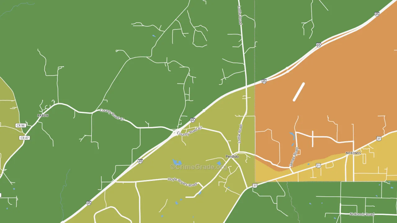 Perdido, AL Map of Vehicle Theft Rates