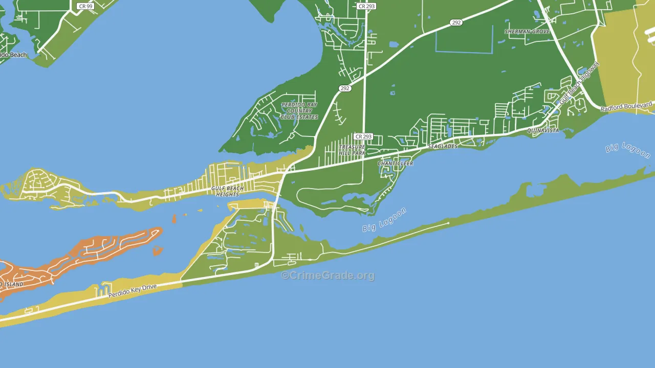 Perdido Key, FL Map of Vehicle Theft Rates