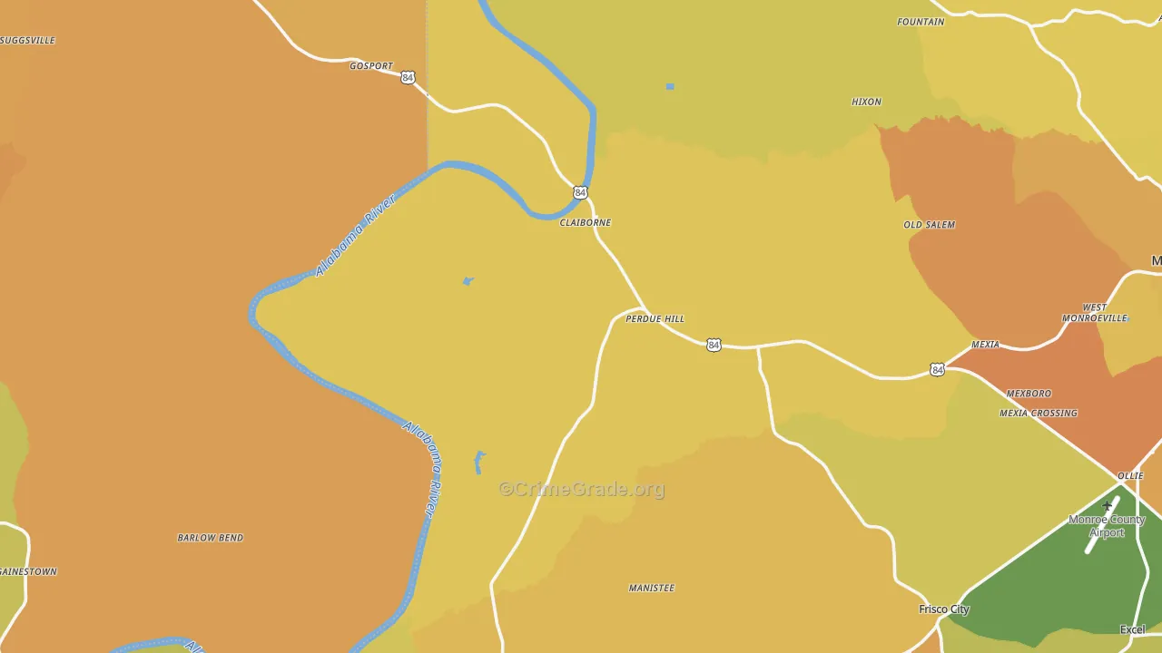 Perdue Hill, AL Map of Vehicle Theft Rates