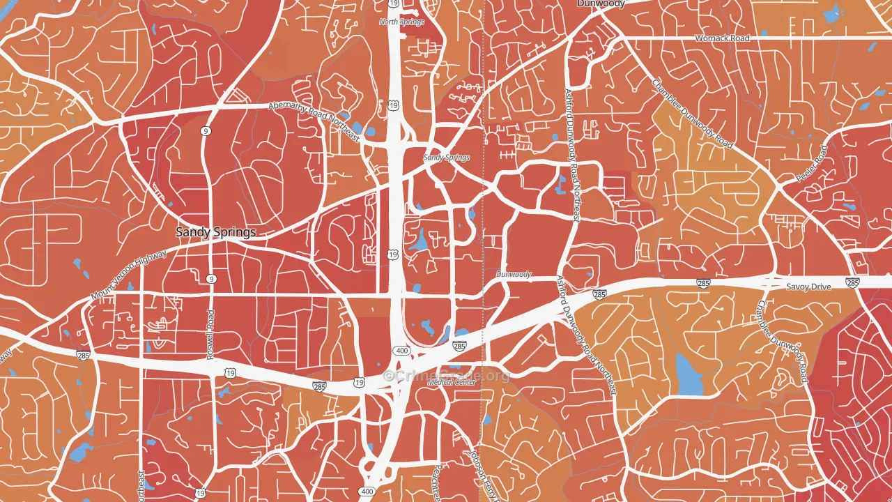Perimeter Center, Sandy Springs, GA Map of Vehicle Theft Rates
