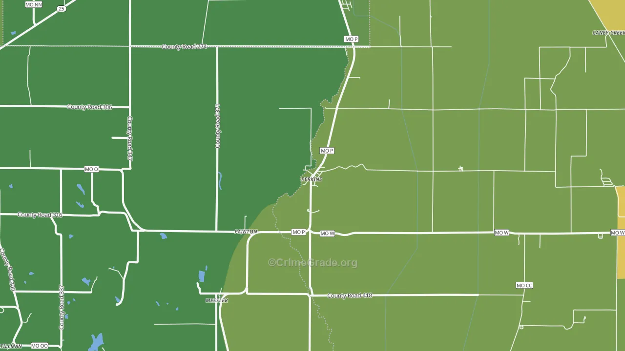 Perkins, MO Map of Vehicle Theft Rates