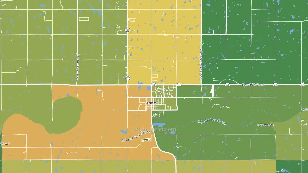 Perkins, OK Map of Vehicle Theft Rates