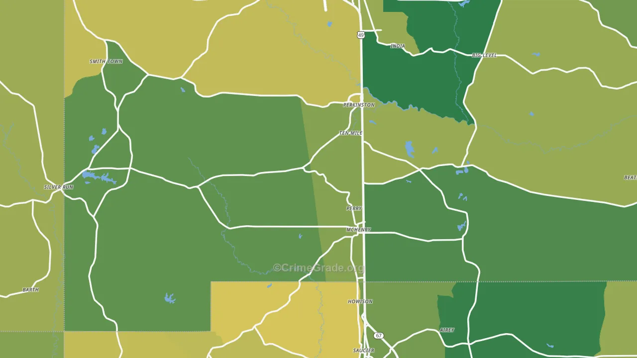Perkinston, MS Map of Vehicle Theft Rates