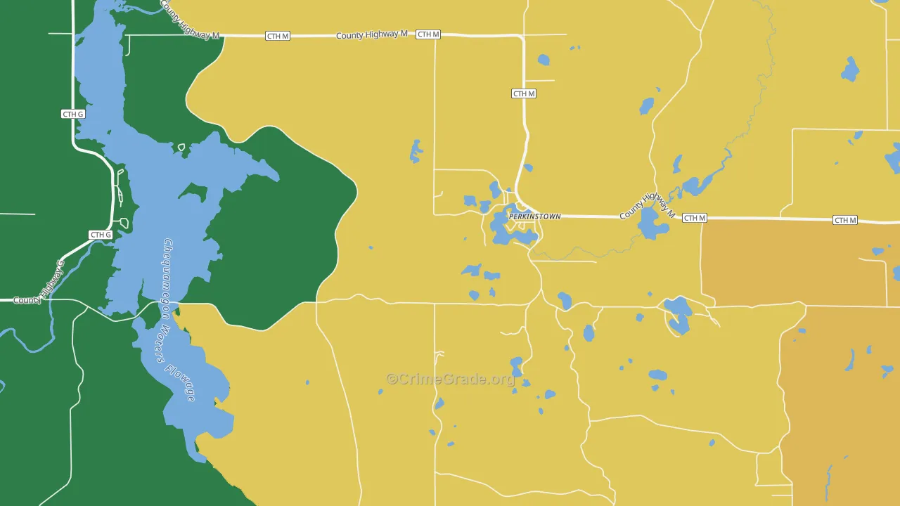 Perkinstown, WI Map of Vehicle Theft Rates