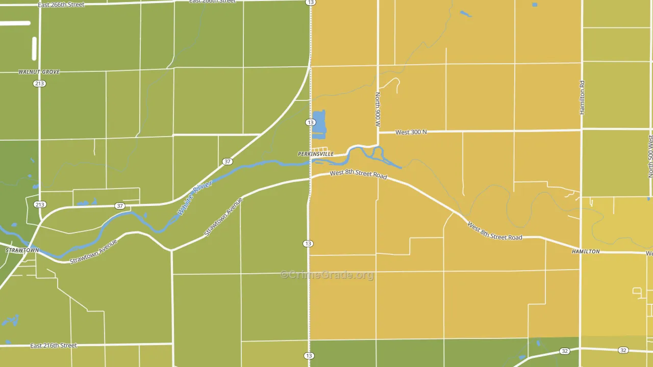 Perkinsville, IN Map of Vehicle Theft Rates