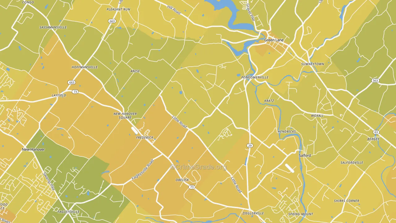 Perkiomenville, PA Map of Vehicle Theft Rates