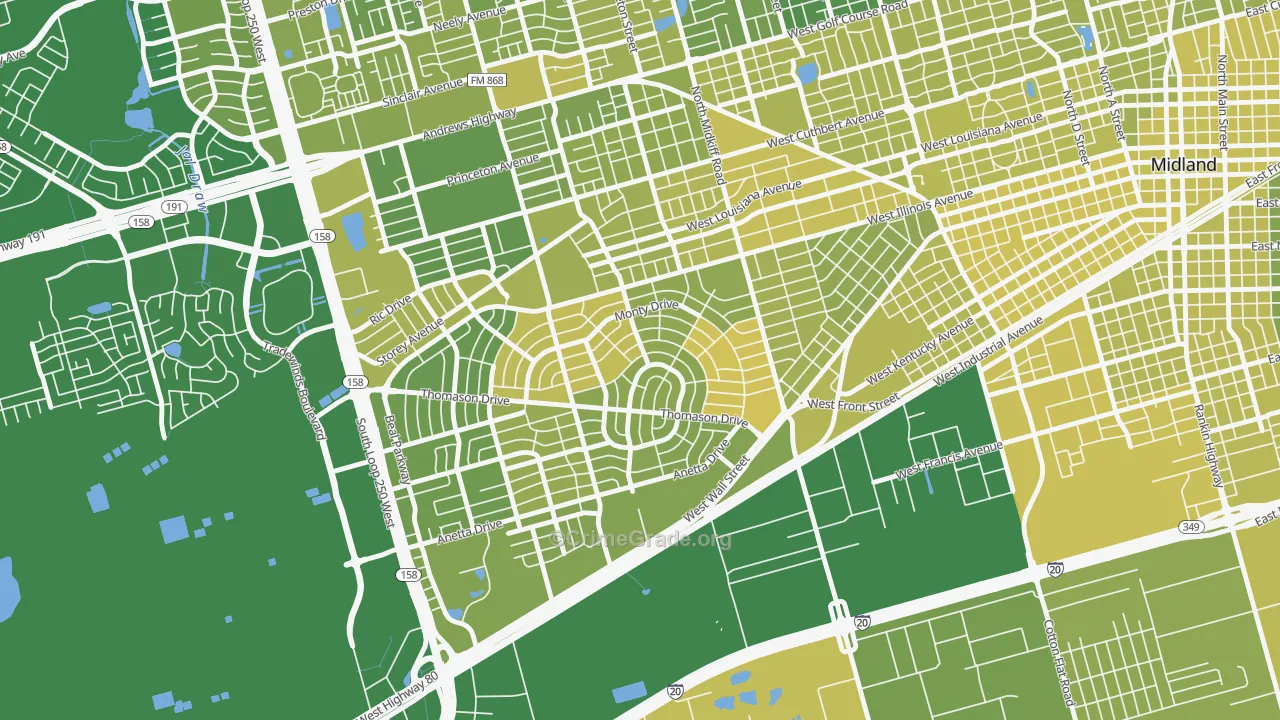 Permian Estates, Midland, TX Map of Vehicle Theft Rates