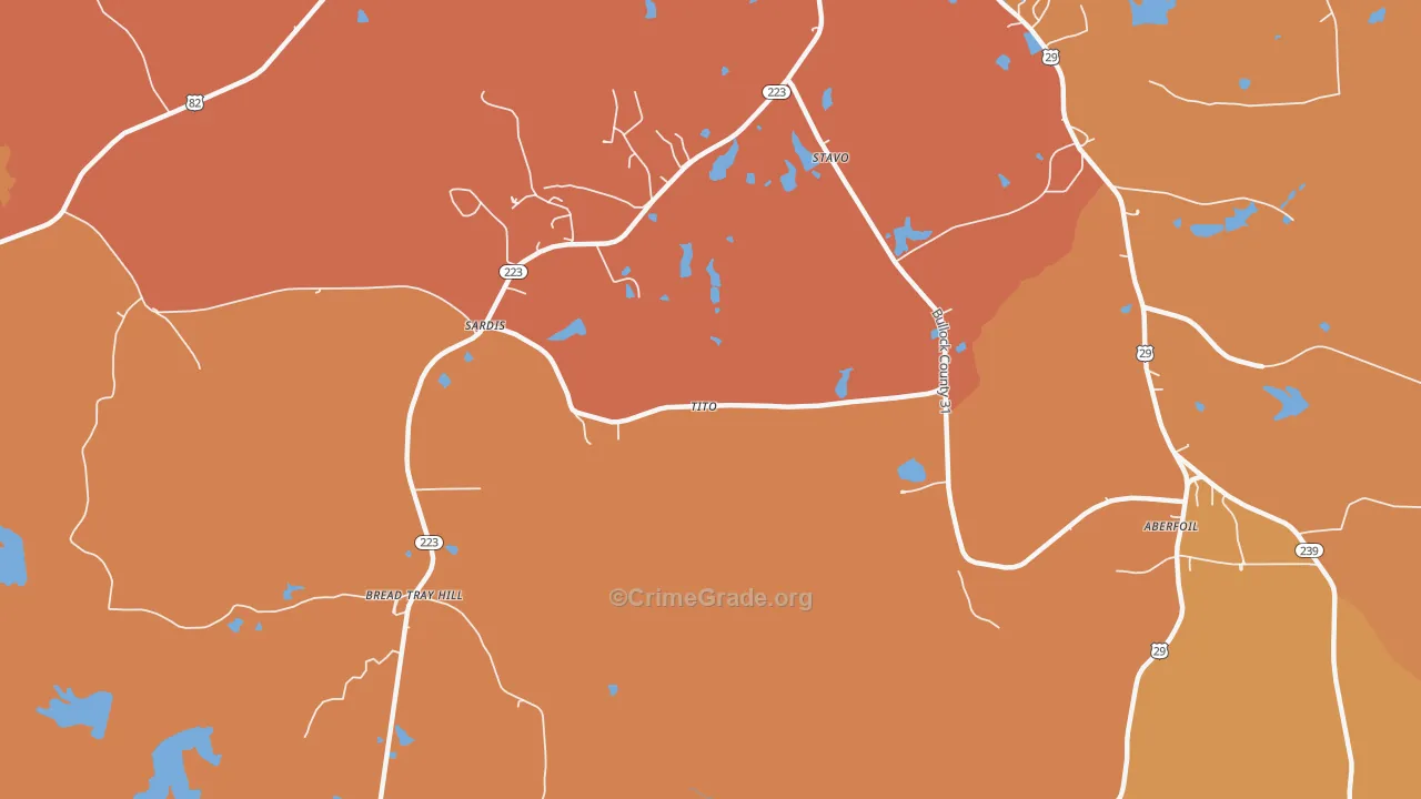 Perote, AL Map of Vehicle Theft Rates