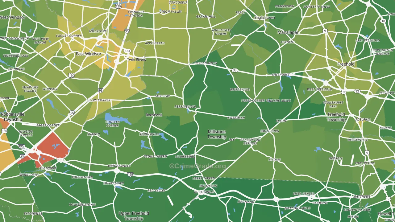 Perrineville, NJ Map of Vehicle Theft Rates