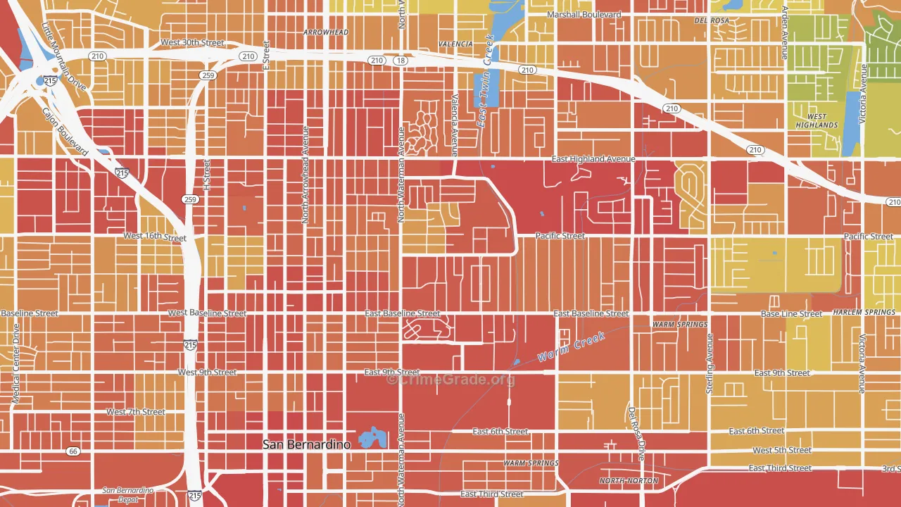 Perris Hills, San Bernardino, CA Map of Vehicle Theft Rates