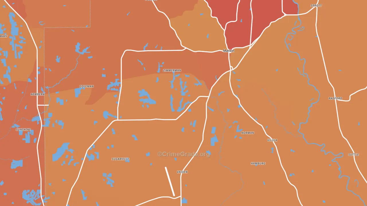 Perry County, AL Map of Vehicle Theft Rates