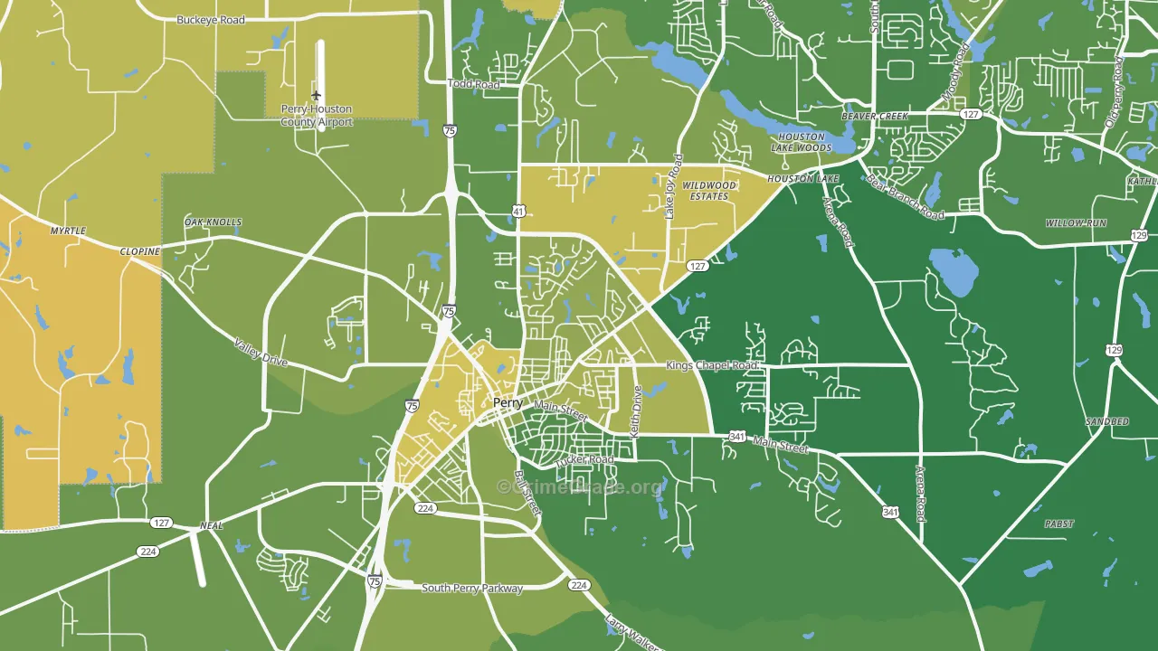 Perry, GA Map of Vehicle Theft Rates