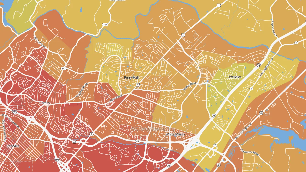 Perry Hall, MD Map of Vehicle Theft Rates