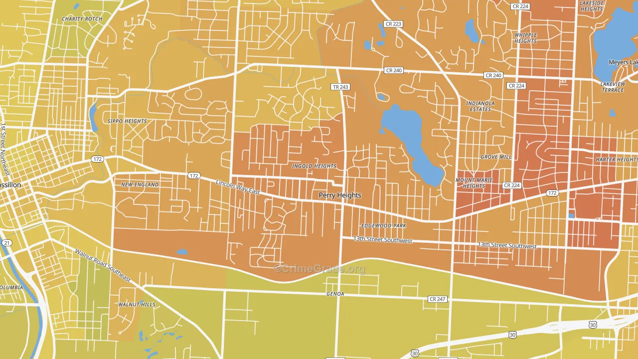 Perry Heights, OH Map of Vehicle Theft Rates