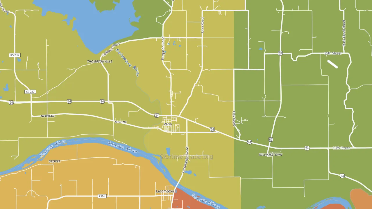 Perry, KS Map of Vehicle Theft Rates