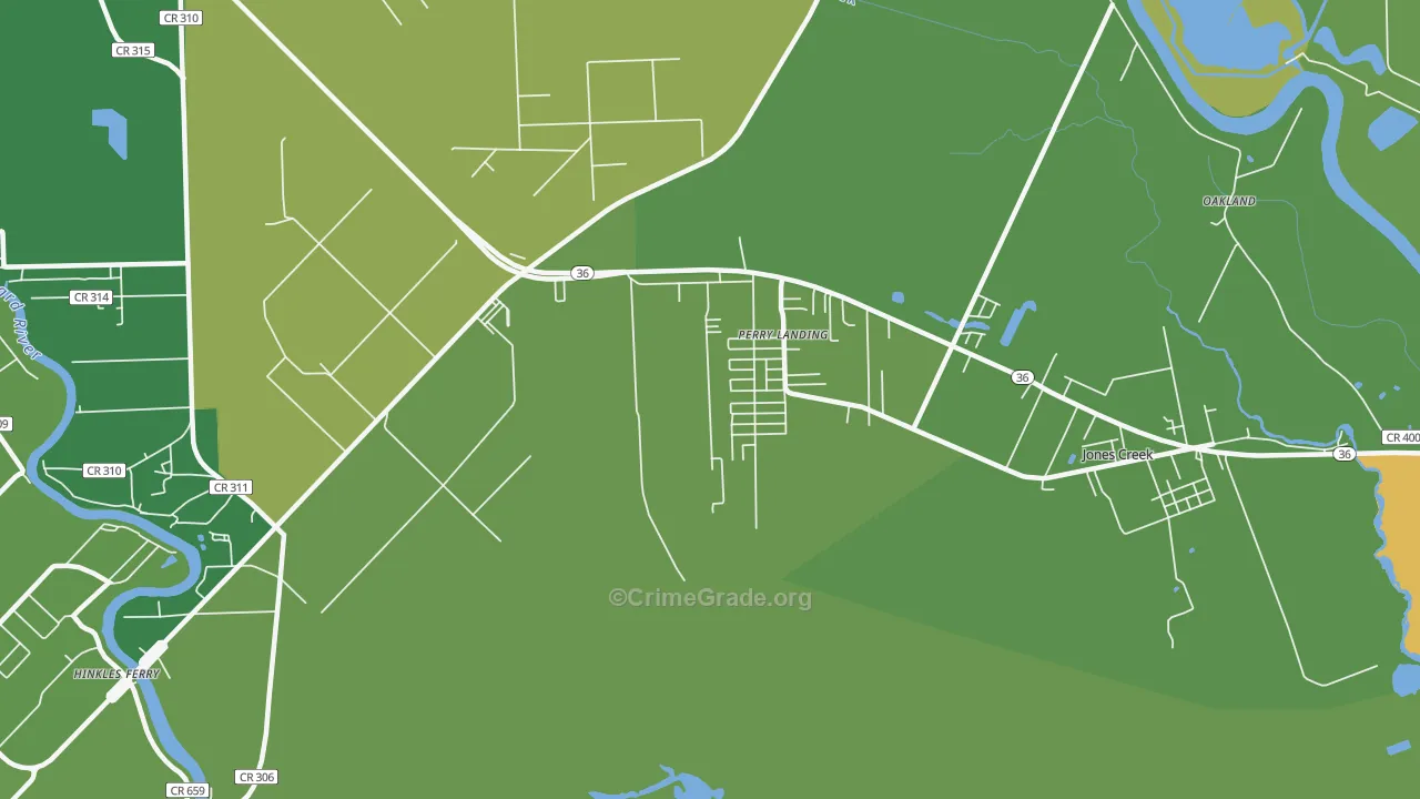 Perry Landing, TX Map of Vehicle Theft Rates