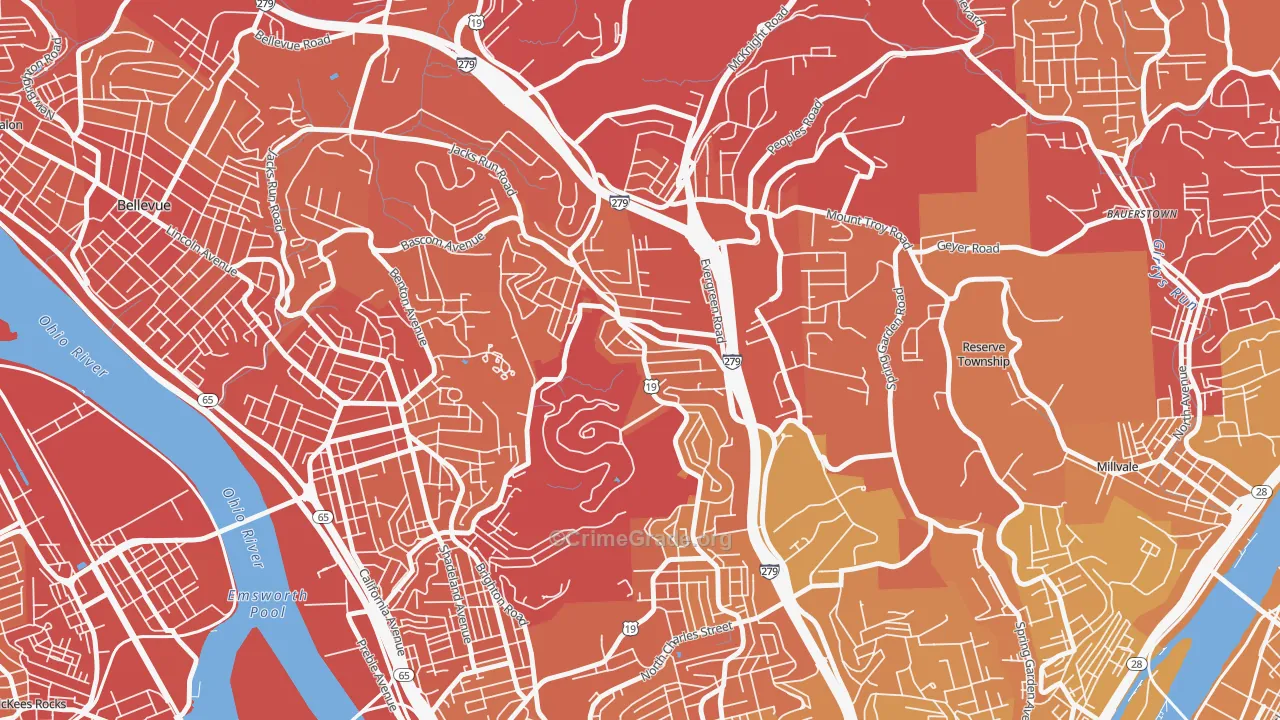 Perry North, Pittsburgh, PA Map of Vehicle Theft Rates