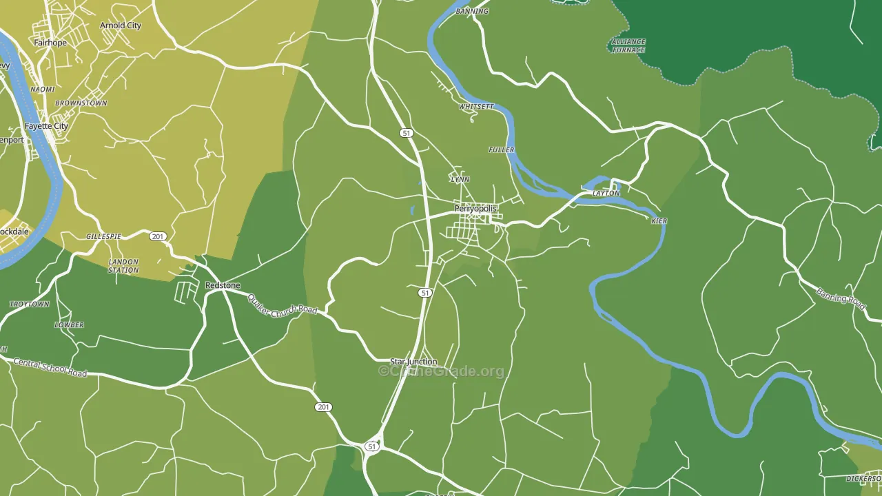 Perryopolis, PA Map of Vehicle Theft Rates
