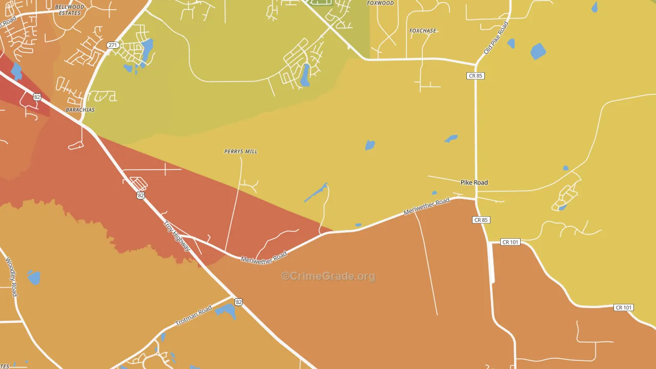 Perrys Mill, AL Map of Vehicle Theft Rates