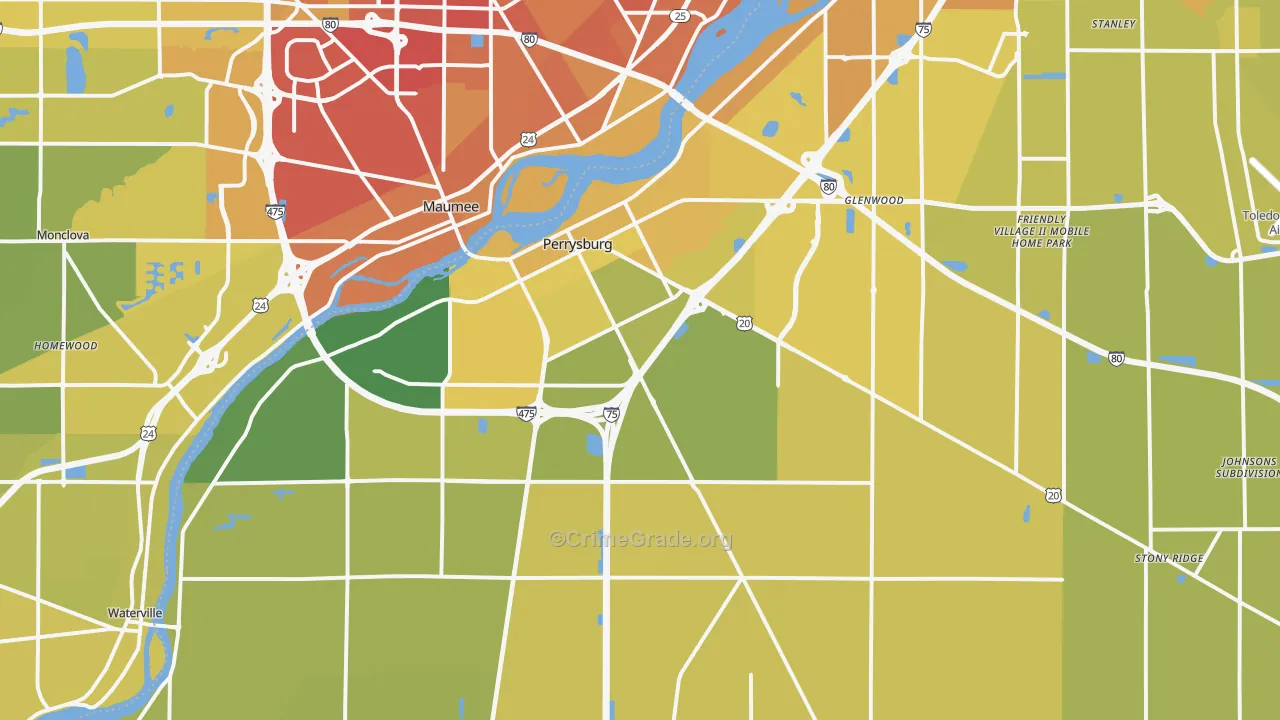 Perrysburg, OH Map of Vehicle Theft Rates