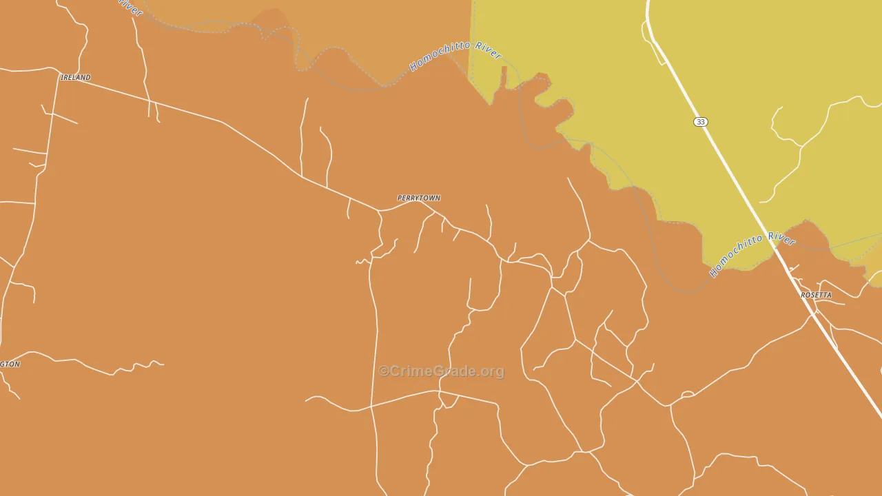 Perrytown, MS Map of Vehicle Theft Rates