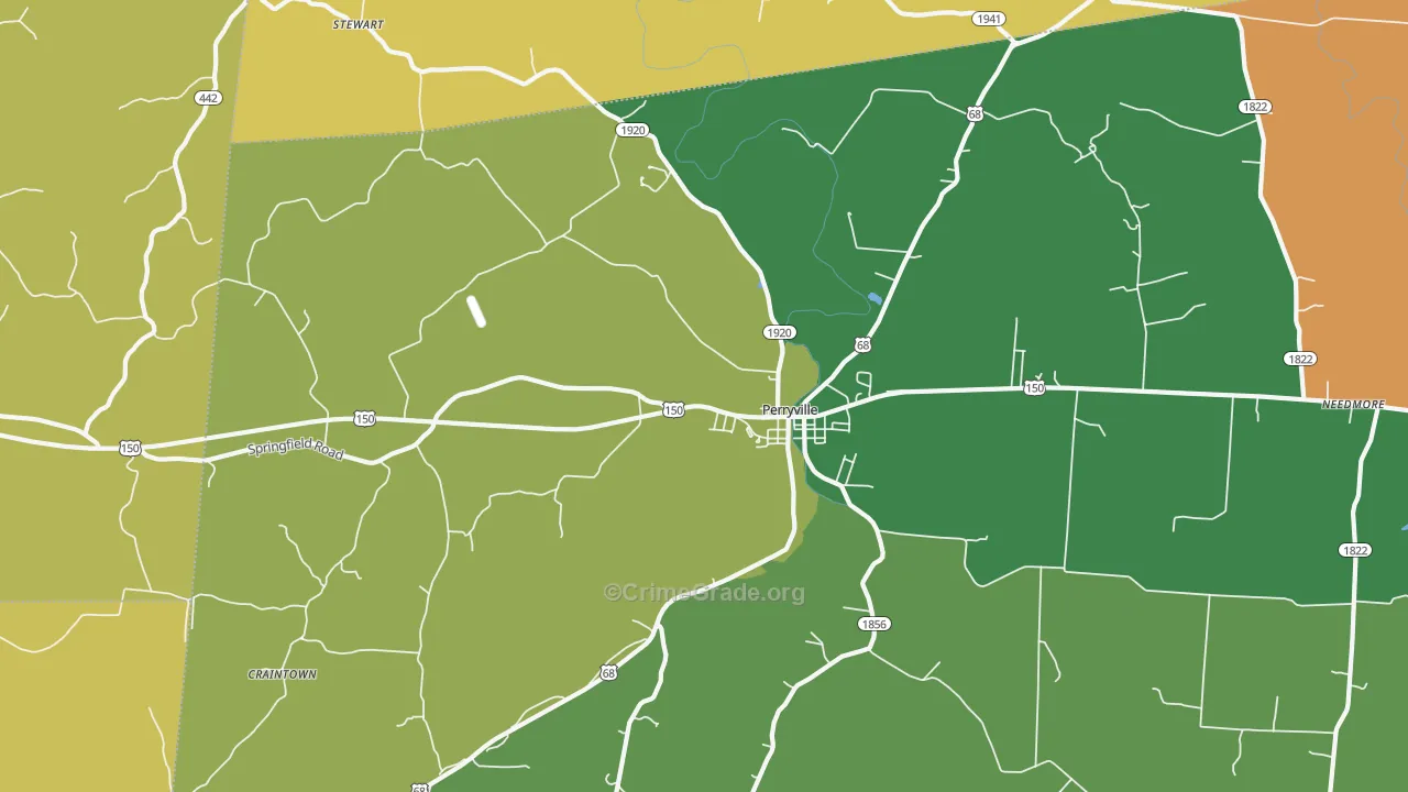 Perryville, KY Map of Vehicle Theft Rates
