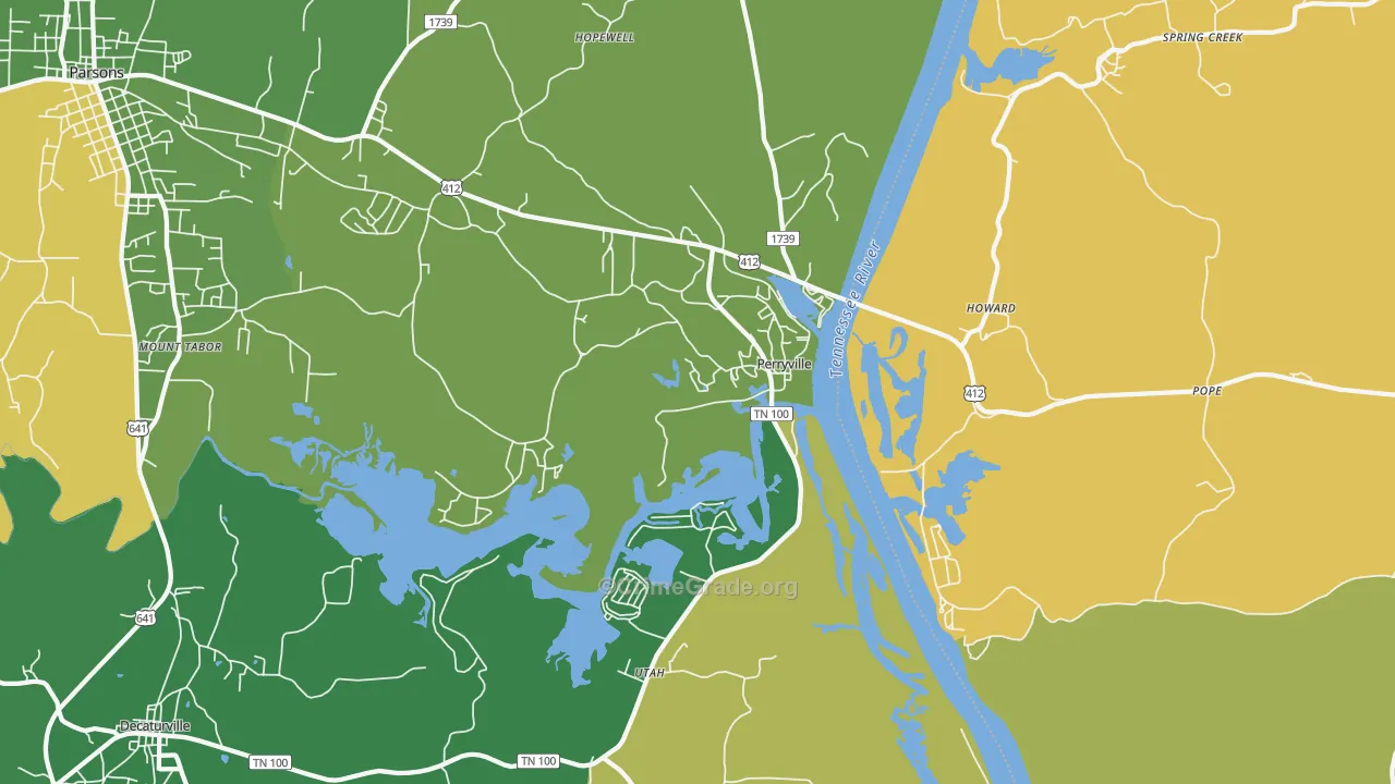 Perryville, TN Map of Vehicle Theft Rates