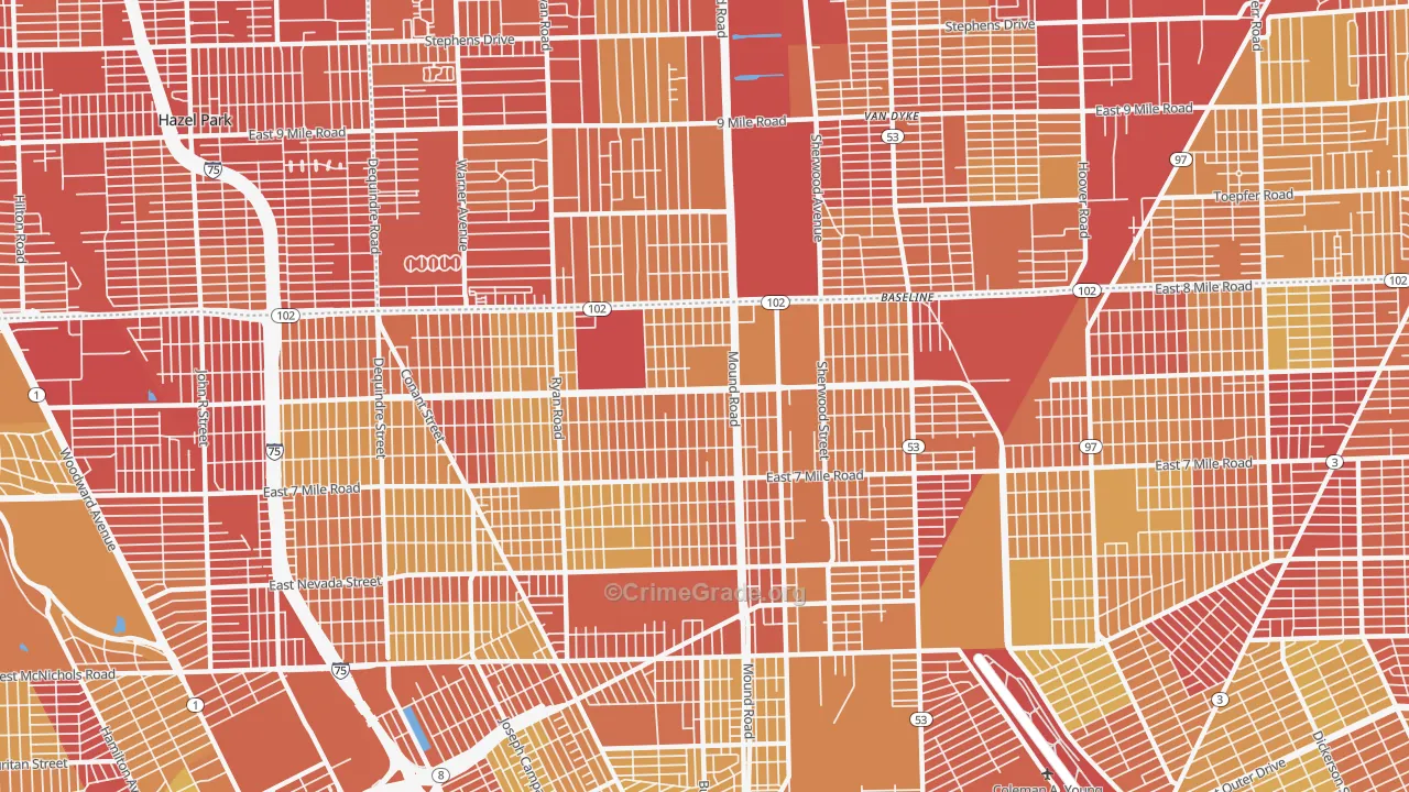Pershing, Detroit, MI Map of Vehicle Theft Rates