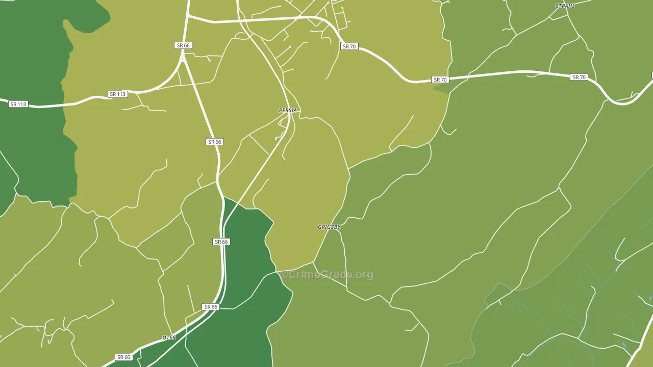 Persia, TN Map of Vehicle Theft Rates