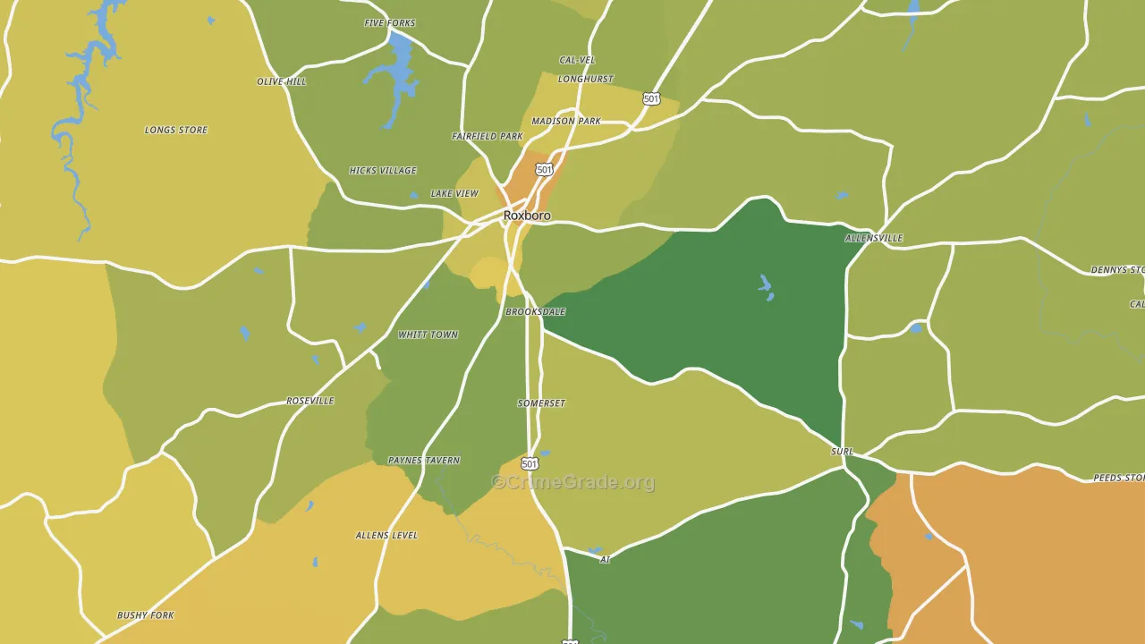 Person County, NC Map of Vehicle Theft Rates