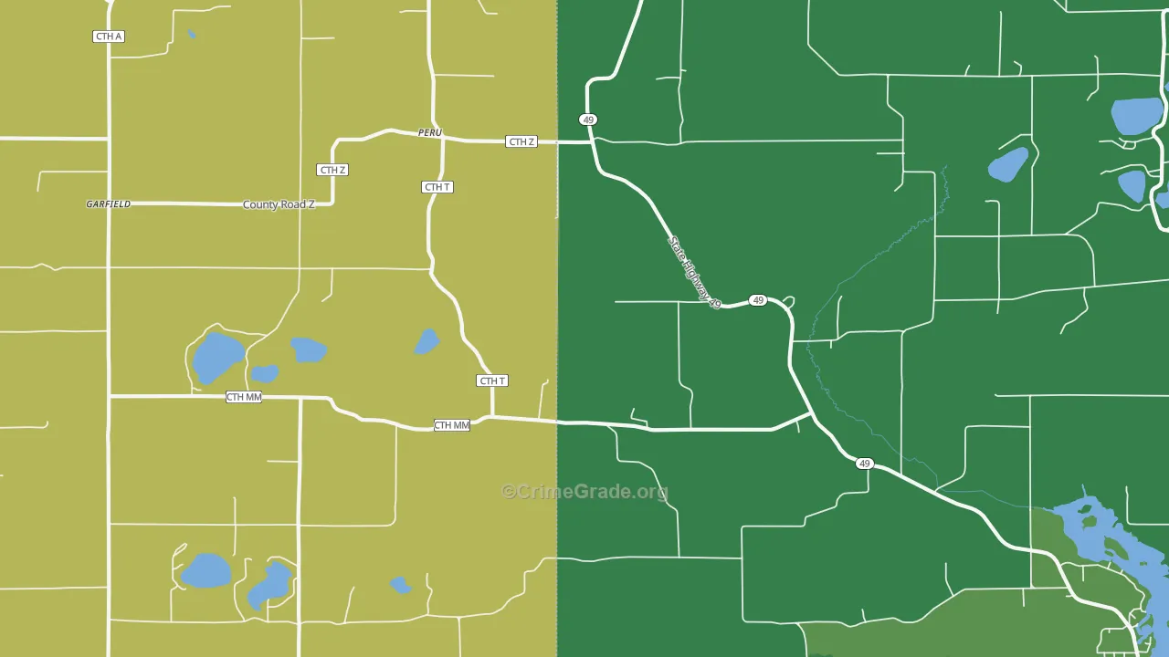 Peru, WI Map of Vehicle Theft Rates