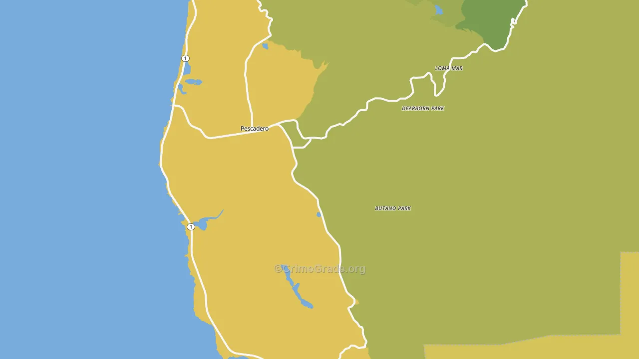 Pescadero, CA Map of Vehicle Theft Rates