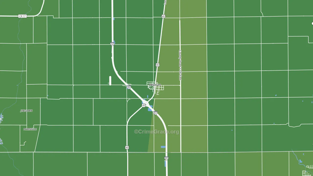 Pesotum, IL Map of Vehicle Theft Rates