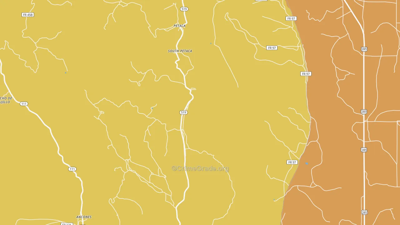 Petaca, NM Map of Vehicle Theft Rates