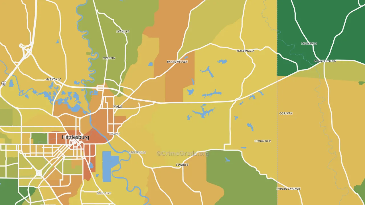 Petal, MS Map of Vehicle Theft Rates