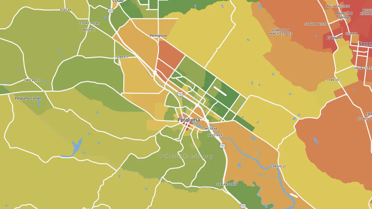 Petaluma, CA Map of Vehicle Theft Rates