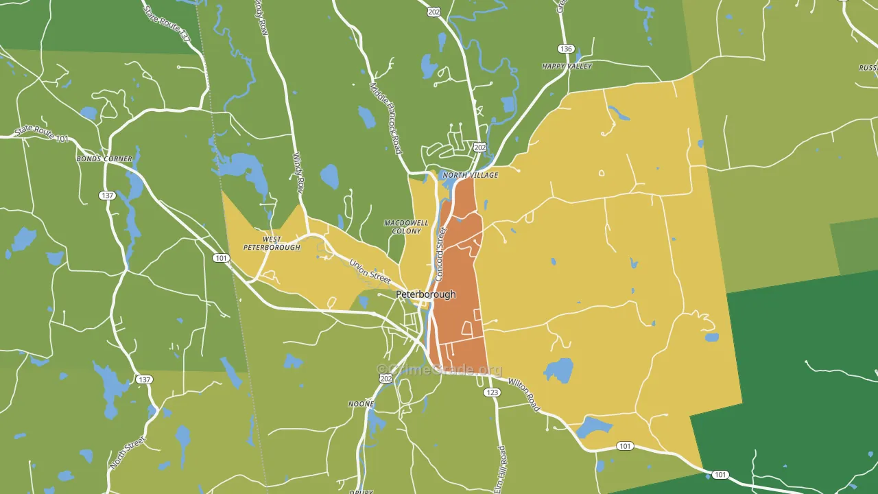 Peterborough, NH Map of Vehicle Theft Rates