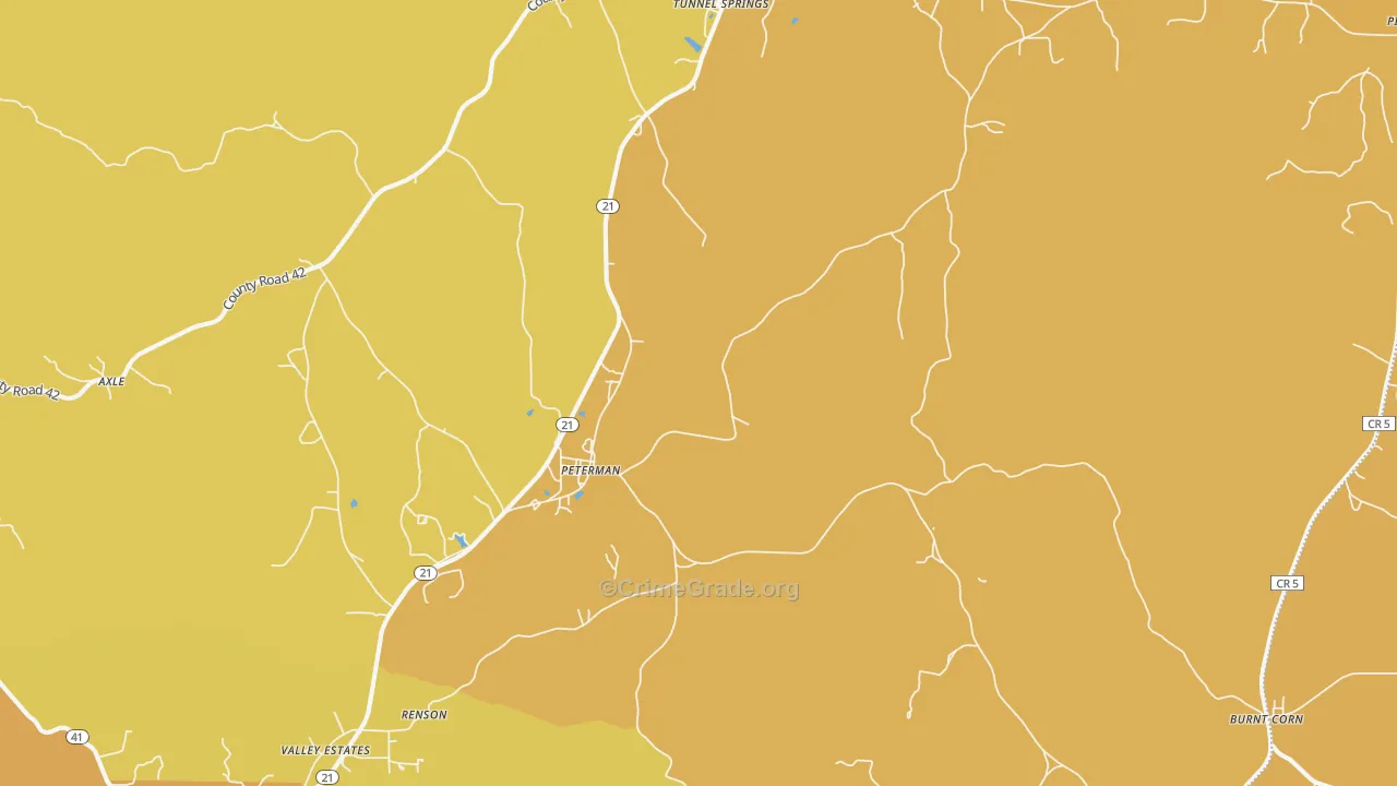 Peterman, AL Map of Vehicle Theft Rates