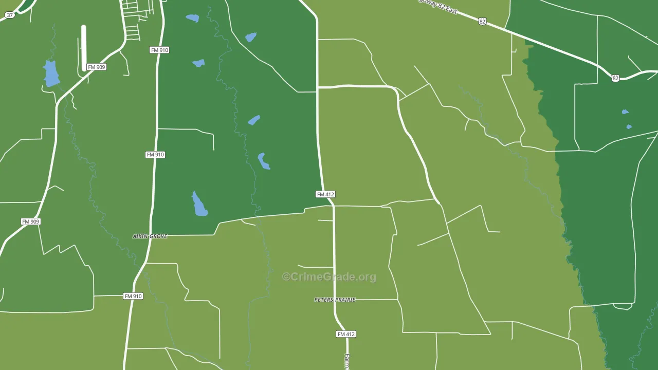 Peters Prairie, TX Map of Vehicle Theft Rates