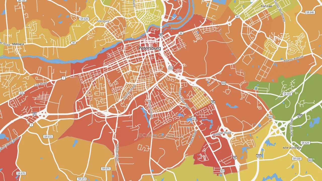 Petersburg City, VA Map of Vehicle Theft Rates