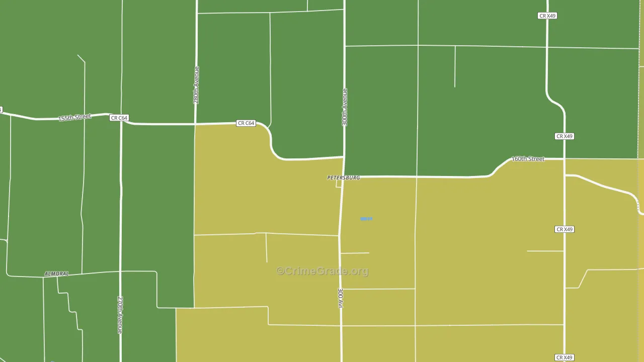 Petersburg, IA Map of Vehicle Theft Rates