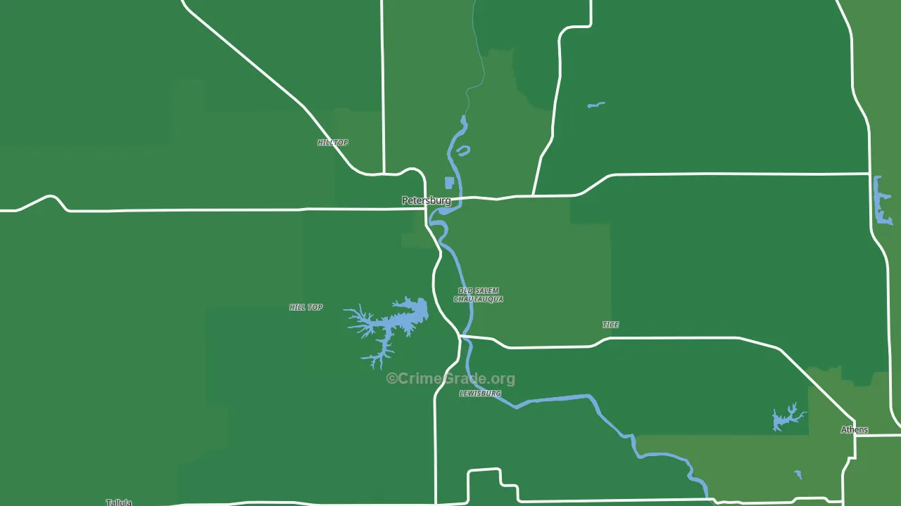 Petersburg, IL Map of Vehicle Theft Rates